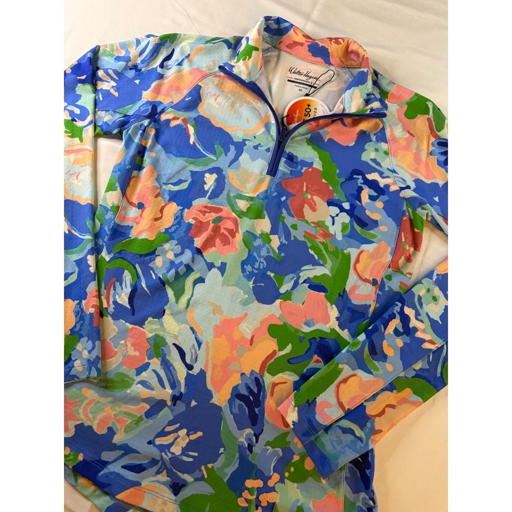 Walter Hagen Performance‎ Suncover UPF 50+ Floral 1/4 Zip Golf Top Blue Multi XS